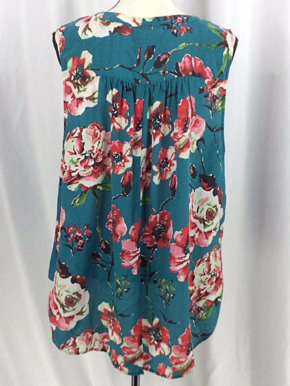 Lucky Brand 100% Silk Floral Tunic Tank Top Women's Plus Size 2X Teal High Neck - Picture 3 of 8